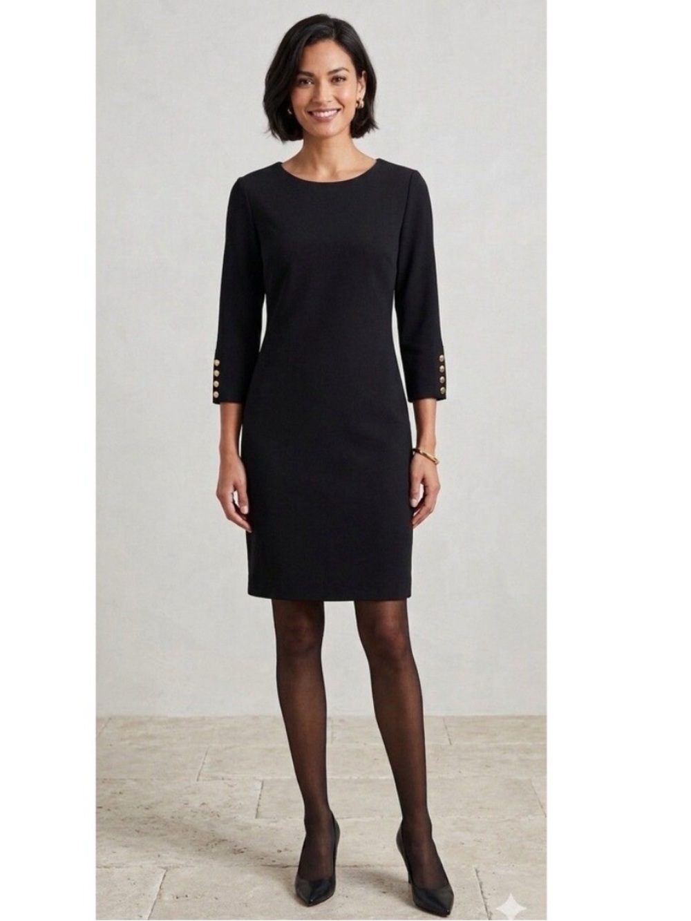 Chico's Black Button-Detail Sheath Dress ¾
Sleeve Size 3 XL 16 Flattering